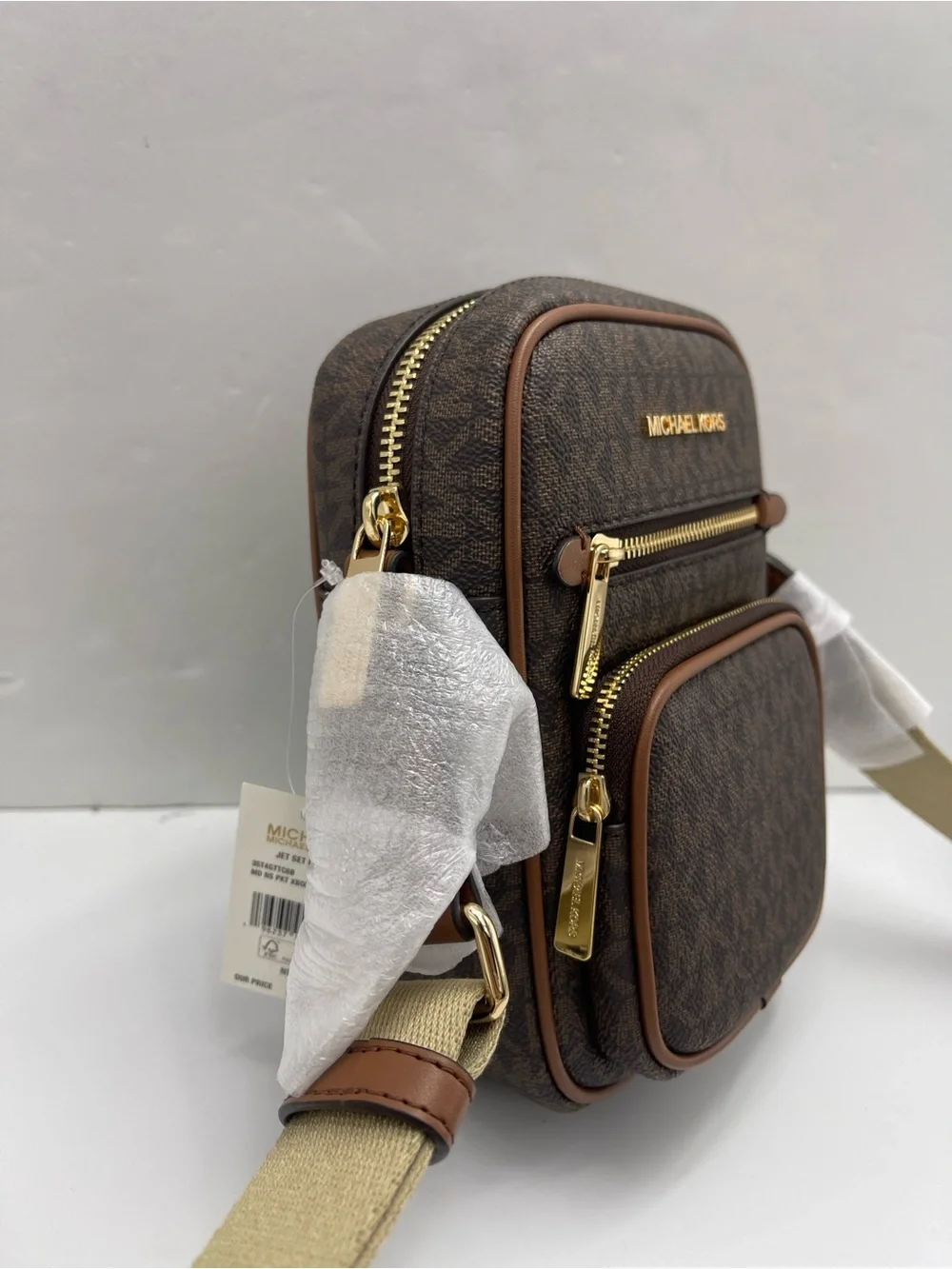 MICHAEL KORS Jet Set Md Flight NS Pocket Signature Logo Crossbody Bag Brown  NWT